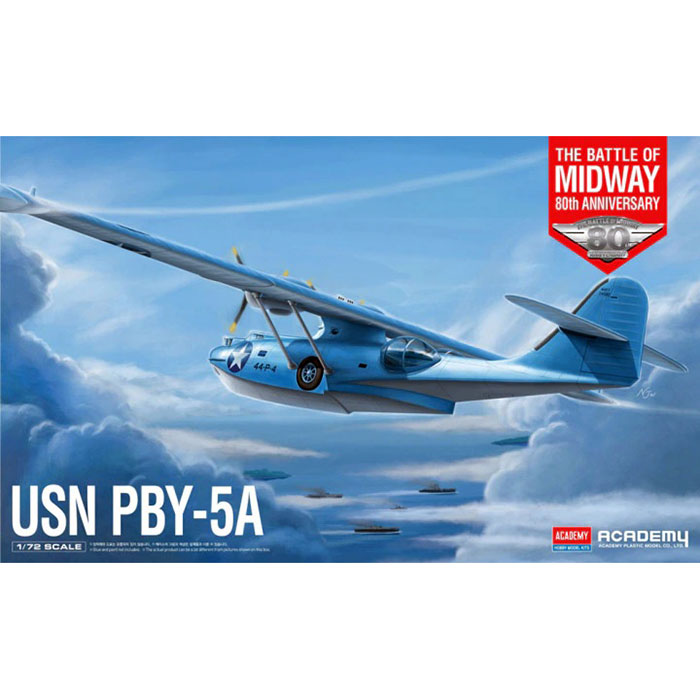 academy 12573 USN PBY-5A 'The Battle of Midway 80th Anniversary' Kit en plástico para montar y pintar. Se puede montar como versión Early o versión Late. Hoja de calcas con 2 decoraciones de la batalla de Midway