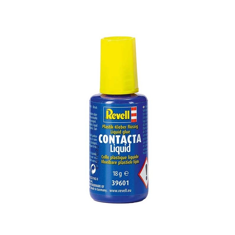 Revell Contacta Liquid Pincel 18gr Pegamento líquido con aplicador de pincel para maquetas de plástico. Disuelve ligeramente el plástico para una unión fuerte y precisa de las piezas.