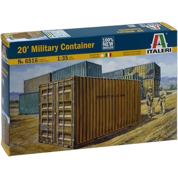 italeri 6516 20’ Military Container kit en plástico para montar y pintar un contenedor de carga estándar. Incluye hoja de calcas con 3 decoraciones