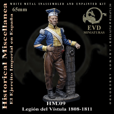 Legión del Vístula 1808-1811 Figura de colección en metal blanco para montar y pintar. Época: S.XIX dc Escultura Ramón Arredondo Escala 65mm / 1:30