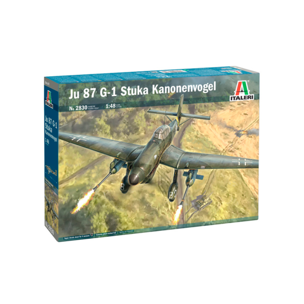 italeri 2830 Junkers JU-87 G-1 Stuka Kanonenvogel 1/48 Kit en plástico para montar y pintar. Incluye piezas en fotograbado y motor detallado. Calcas con 4 decoraciones del frente del este 43/44.