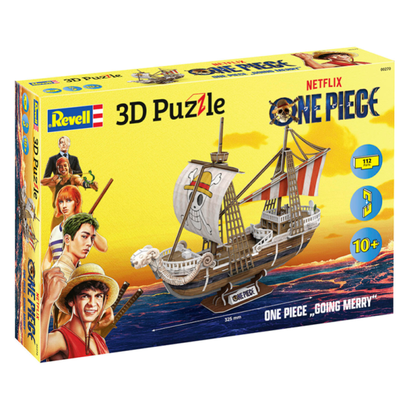 One Piece: Going Merry 3D Puzzle Montaje con 112 piezas, incluye instrucciones de montaje detalladas. Longitud 32.5cm.