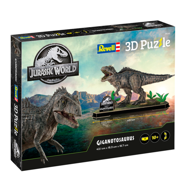 revell 3d puzzle Jurassic World: Giganotosaurus 3D Puzzle Puzzle 3D detallado de 60 piezas, incluye instrucciones fácil de entender y sencillo de construir, ideal para niños de 8 años en adelante y adultos.