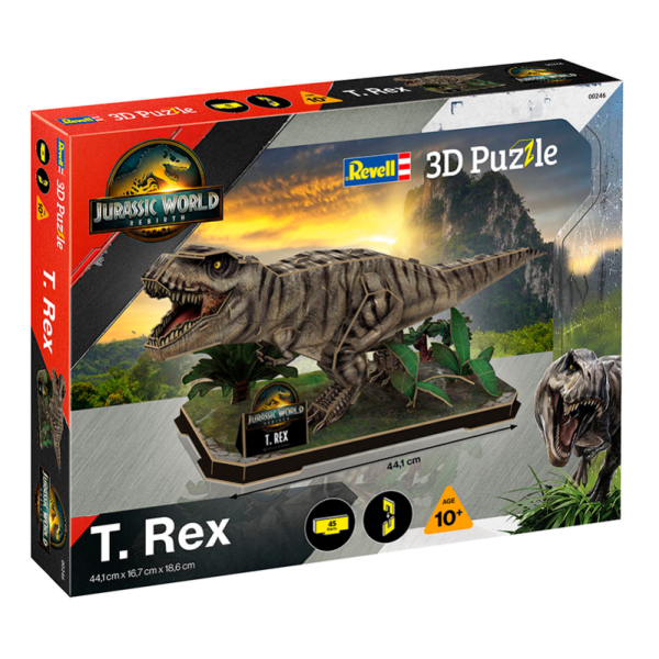 Jurassic World: Rebirth T. Rex 3D Puzzle Puzzle 3D detallado de 45 piezas, incluye instrucciones fácil de entender y sencillo de construir, ideal para niños de 8 años en adelante y adultos.