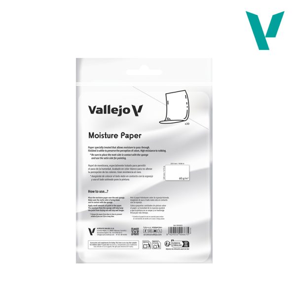 Vallejo 30 Hojas papel hidratante Recambio de papel hidratante para la Paleta Húmeda Pro Painter Size. Papel de membrana, especialmente tratado para permitir el paso de la humedad.