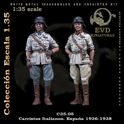 El Viejo Dragon C35.05 Carristas Italianos. España 1936-39 Figuras de colección en metal blanco para montar y pintar. Época: Guerra Civil Española.