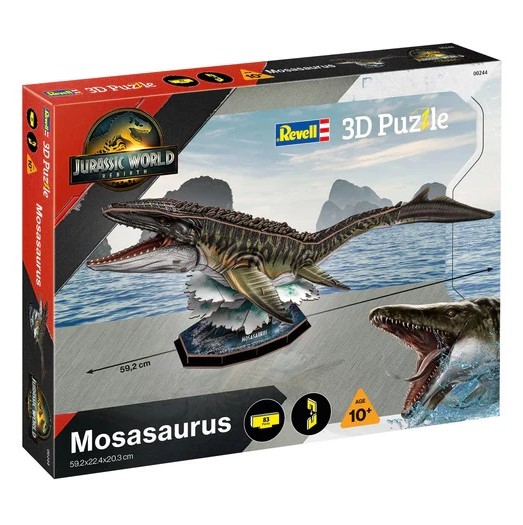 revell 00244 Jurassic World Rebirth: Mosasaurio 3D Puzzle Puzzle 3D detallado de 83 piezas, incluye instrucciones fácil de entender y sencillo de construir, ideal para niños de 8 años en adelante y adultos.