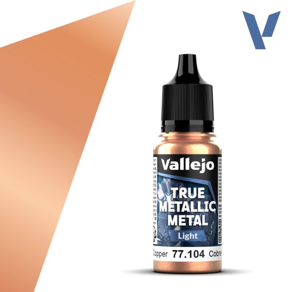 vallejo true metallic metal 77.104 Cobre Antiguo - Ancient Copper 18ml Para iluminar los colores Base. Versión más luminosa que el tono Base. Pueden mezclarse en diferentes proporciones para conseguir luces intermedias.