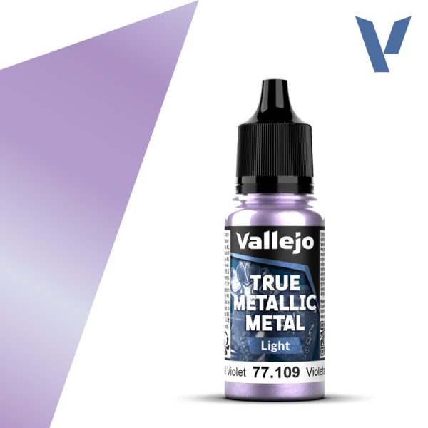 vallejo true metallic metal 77.109 Violeta Celestial - Celestial Violet 18ml Para iluminar los colores Base. Versión más luminosa que el tono Base. Pueden mezclarse en diferentes proporciones para conseguir luces intermedias.