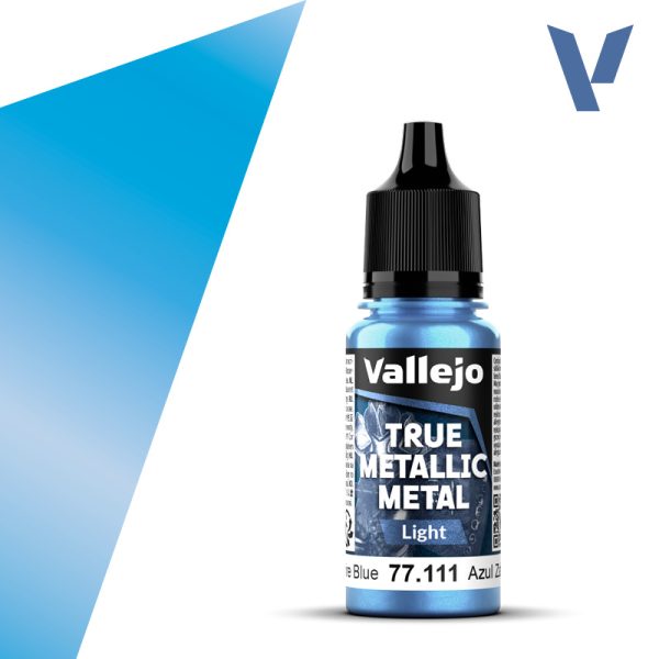 vallejo true metallic metal 77.111 Azul Zafiro - Saphire Blue 18ml Para iluminar los colores Base. Versión más luminosa que el tono Base. Pueden mezclarse en diferentes proporciones para conseguir luces intermedias.