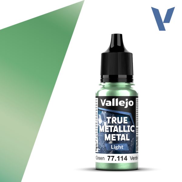 vallejo true metallic metal 77.114 Verde Sombrío - Dusken Green 18ml Para iluminar los colores Base. Versión más luminosa que el tono Base. Pueden mezclarse en diferentes proporciones para conseguir luces intermedias.