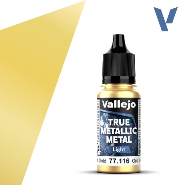 vallejo true metallic metal 77.116 Oro Verde - Greenish Gold 18ml Para iluminar los colores Base. Versión más luminosa que el tono Base. Pueden mezclarse en diferentes proporciones para conseguir luces intermedias