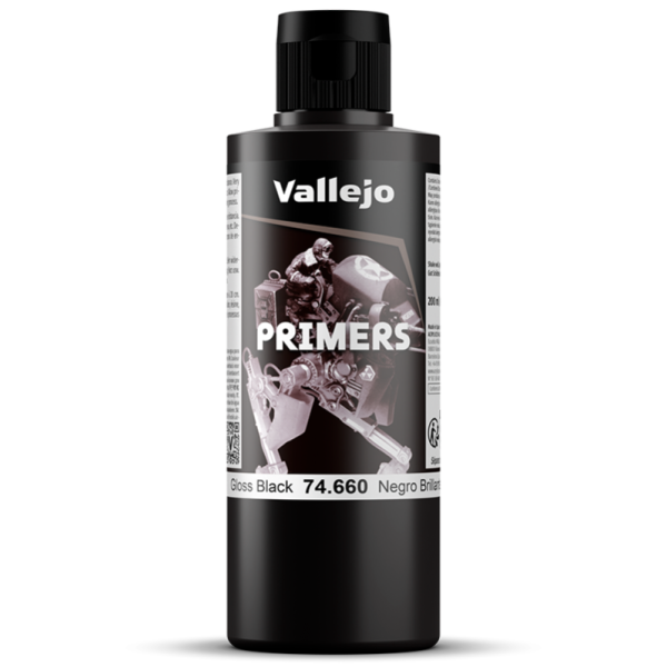 vallejo 74660 Imprimación Negro Brillo 200ml  Gloss Black Primmer Imprimación de acrílico-poliuretano a base de agua.