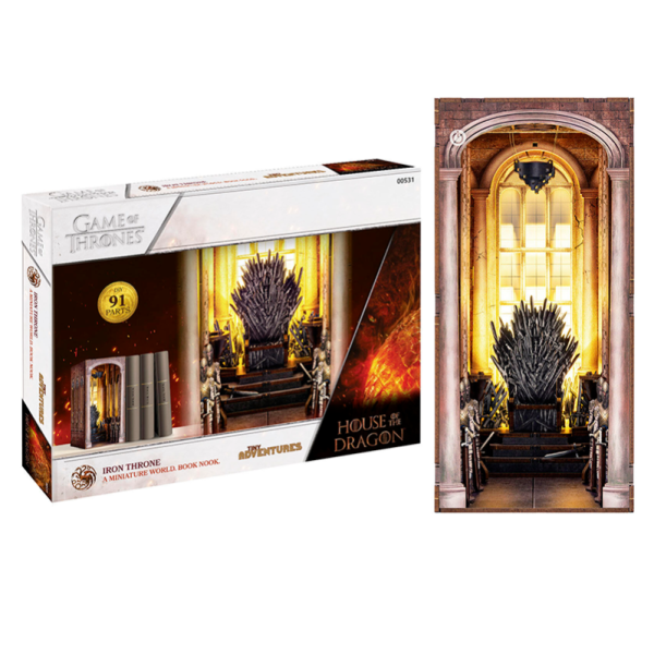 revell tiny adventures Iron Throne Game of Thrones Con los Book Nooks de Revell, fáciles de montar, podrás crear fascinantes mundos en miniatura que darán a tu hogar un ambiente encantador. 91 piezas de madera impresas y cortadas con láser de alta calidad, iluminación LED . Requiere cola para madera. A partir de 14 años.