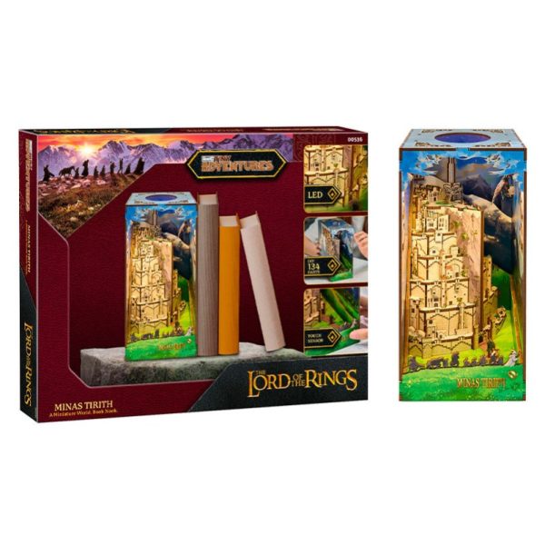 revell tiny adventures Lord of the Rings "Minas Tirith" Con los Book Nooks de Revell, fáciles de montar, podrás crear fascinantes mundos en miniatura que darán a tu hogar un ambiente encantador. 134 piezas de madera impresas y cortadas con láser de alta calidad, iluminación LED . Requiere cola para madera y 2 pilas 1.5V AAA no incluidas. A partir de 14 años.