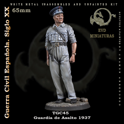 Guardia de Asalto 1937 Figura de colección en metal blanco para montar y pintar. Época: Guerra Civil Española. Escultura Ramón Arredondo Escala 65mm / 1:30