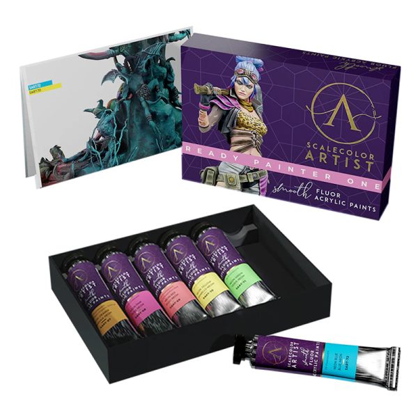 Ready Painter One Set Set de 6 colores Neón SCALECOLOR ARTIST, pinturas acrílicas cremosas premium especialmente para modelistas, artistas y pintores de miniaturas. Presentación ​​en tubos metálicos convencionales de 20ml. Naranja Neón, Rosa Neón, Rojo Neón, Amarillo Neón, Verde Neón y Azul Neón.