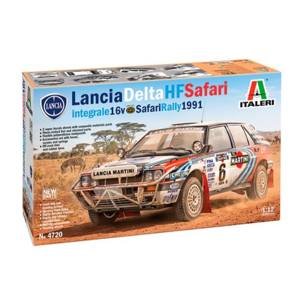 italeri 4720 Lancia Delta Integrale Safari 16v Safari Rally 1991 Kit en plástico para montar y pintar, incluye fotograbados. Bastidor, interiores y motor reproducidos con precisión. Se abren las puertas delanteras, capó delantero y trasero. Suspensiones funcionales.
