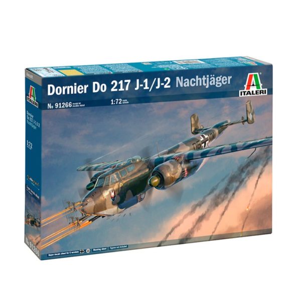 italeri 91266 Dornier Do 217 J1/J2 Nachtjäger Kit en plástico para montar y pintar. Hoja de calcas con 5 decoraciones: 4 Luftwaffe y 1 Regia Aeronautica. 1/72