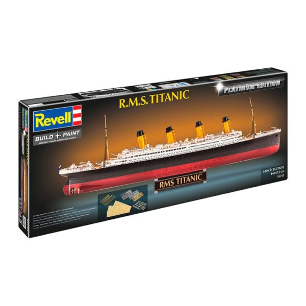 revell 05243 R.M.S. Titanic "Platinum Edition" Kit en plástico para montar y pintar. Incluye piezas en fotograbado, latón torneado, impresión en 3D y cubiertas en madera. 1/400