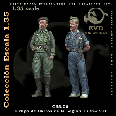 el viejo dragon c35.06 Grupo de carros de la legión 1936-39 II Figuras de colección en metal blanco para montar y pintar. Época: Guerra Civil Española. Escala: 1/35